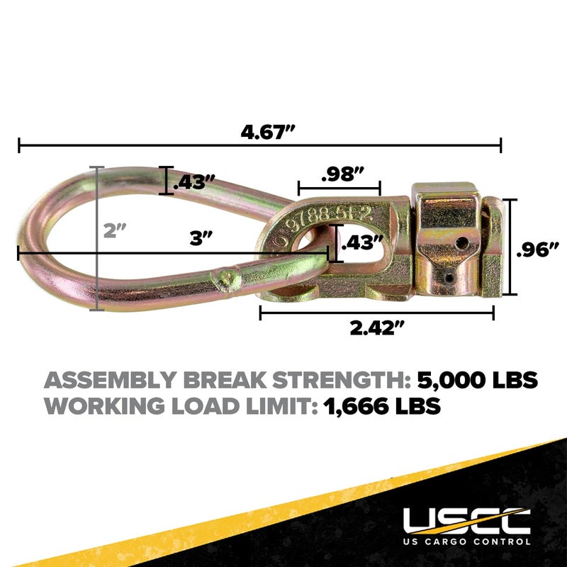 US Cargo Control Double Stud L Track Fitting with Pear Link (10 Pack) 5,000 Pounds Break Strength, Use with L Track Rails in Truck Bed or Trailer, Automatic Locking with Spring Release - Image 2